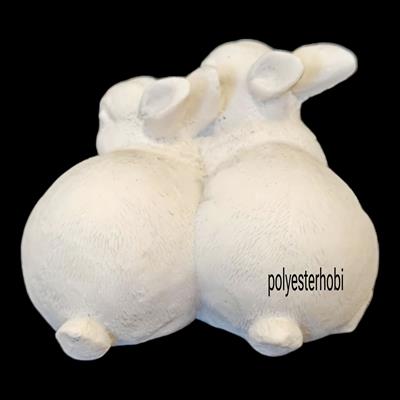 OB 2322 - Tavşan Çift Mini Heykel Ham Polyester Obje