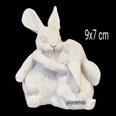 OB 2324 - Tavşan Sarılan Çift Mini Heykel Ham Polyester Obje