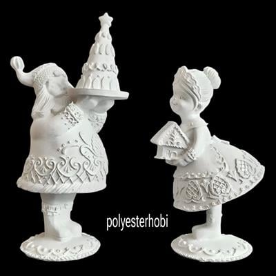 OB 2341 - Noel Baba ve Noel Anne Yılbaşı Kurabiye Biblo Ham Polyester Dekoratif Obje