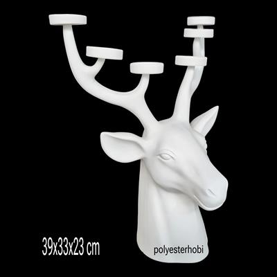 OB 2356 - Dev Geyik Başı Mumluk Ham Polyester Obje