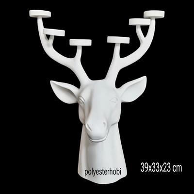 OB 2356 - Dev Geyik Başı Mumluk Ham Polyester Obje