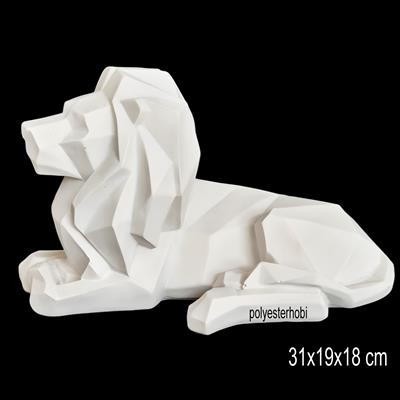 OB 2363 - Aslan Kübik Detaylı Büst Oturan Ham Polyester Dekoratif Obje