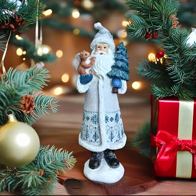 OB 2365 - Noel Baba Sincap Ve Çam Detaylı Biblo Ham Polyester Dekoratif Obje