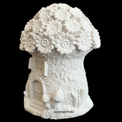 OB 2452 - Mantar Ev Şirin Biblo, Ev ,Bahçe Heykel , Dekor, Ham Polyester Obje