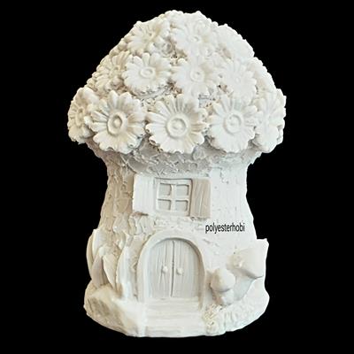 OB 2452 - Mantar Ev Şirin Biblo, Ev ,Bahçe Heykel , Dekor, Ham Polyester Obje