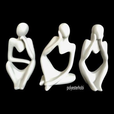 OB 2454 - Soyut İnsan Biblo 3 Lü Set, Ev ,Ofis Dekor, Heykel Ham Polyester Obje