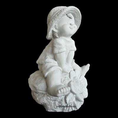 OB 2462 - Erkek Çocuk Bahçe Biblo , Ev Dekor, Obje Ham Polyester Heykel