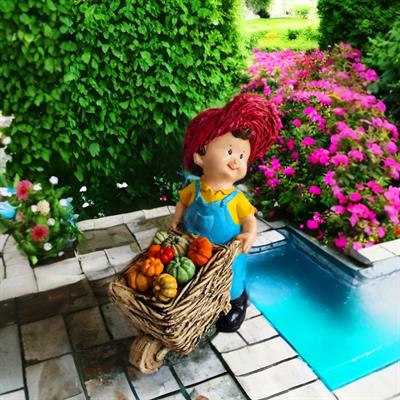 OB 2473 - Arabalı Çocuk Bahçe Dekor Heykel , Bahçe ,Ev , Ofis Dekoratif Ham Polyester Obje