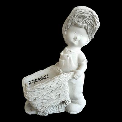 OB 2473 - Arabalı Çocuk Bahçe Dekor Heykel , Bahçe ,Ev , Ofis Dekoratif Ham Polyester Obje