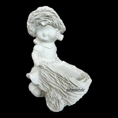 OB 2474 - Arabalı Kız Çocuk Bahçe Dekor Heykel , Bahçe ,Ev , Ofis Dekoratif Ham Polyester Obje