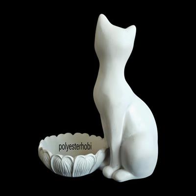 Ob 2488 - Kedi Biblo Yüzüklük Heykel Ham Polyester Ev ,Ofis Dekor