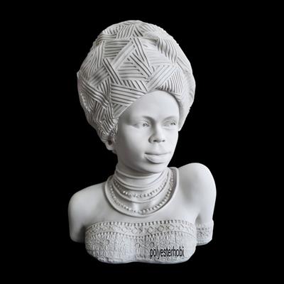 Ob 2490 - Afrikalı Kadın Büst Heykel Ham Polyester Ev ,Ofis Dekor