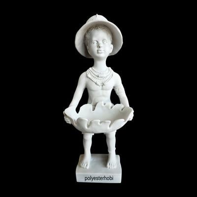 Ob 2501 - Afrikalı Tepsili Çocuk Büst Heykel Ham Polyester Ev ,Ofis Dekor