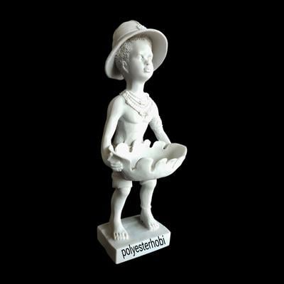 Ob 2501 - Afrikalı Tepsili Çocuk Büst Heykel Ham Polyester Ev ,Ofis Dekor