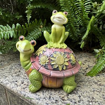 Ob 2578 - Kaplumbağa Üzerinde Kurbağa Ham Polyester Ev Bahçe Dekor Obje