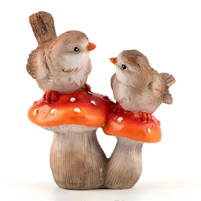 Ob 2588 - Mantar Üzerinde Kuşlar Biblo Ham Polyester Ev Dekor Obje