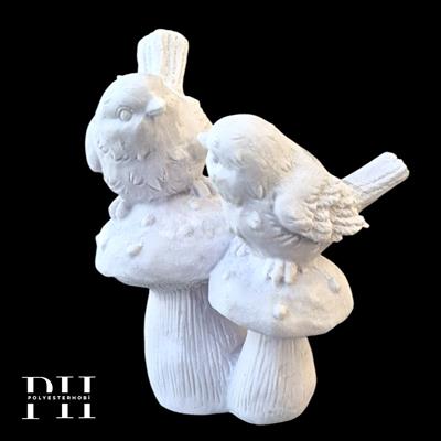 Ob 2588 - Mantar Üzerinde Kuşlar Biblo Ham Polyester Ev Dekor Obje