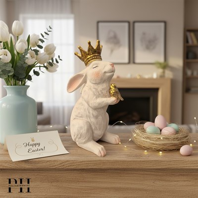 Ob 2634 - Tavşan Taçlı Biblo Ham Polyester Dekoratif Obje