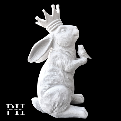 Ob 2634 - Tavşan Taçlı Biblo Ham Polyester Dekoratif Obje