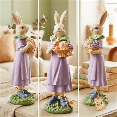 Ob 2643 - Sepetli Kız Tavşan Biblo Ham Polyester Dekoratif Obje 