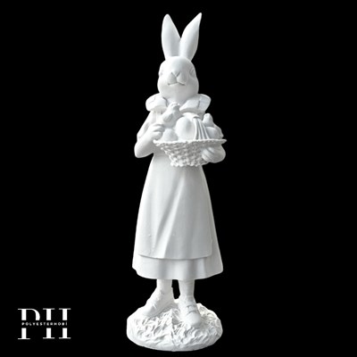 Ob 2643 - Sepetli Kız Tavşan Biblo Ham Polyester Dekoratif Obje 