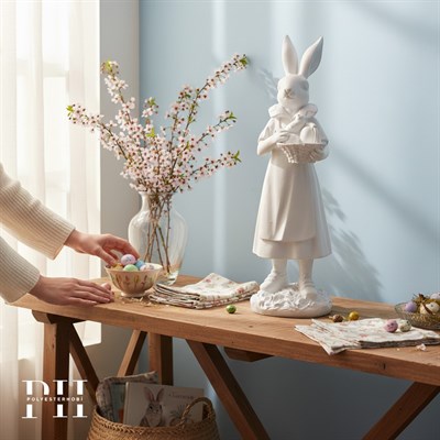Ob 2643 - Sepetli Kız Tavşan Biblo Ham Polyester Dekoratif Obje 
