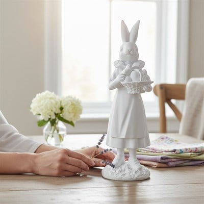 Ob 2643 - Sepetli Kız Tavşan Biblo Ham Polyester Dekoratif Obje 
