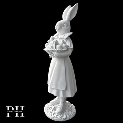 Ob 2643 - Sepetli Kız Tavşan Biblo Ham Polyester Dekoratif Obje 