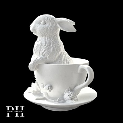 Ob 2646 - Fincanda Tavşan Detaylı Biblo Ham Polyester Dekoratif Obje 