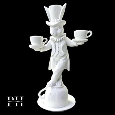 Ob 2647 - Fincanlı Alice Tavşan Detaylı Biblo Ham Polyester Dekoratif Obje 