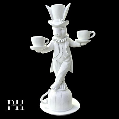 Ob 2647 - Fincanlı Alice Tavşan Detaylı Biblo Ham Polyester Dekoratif Obje 