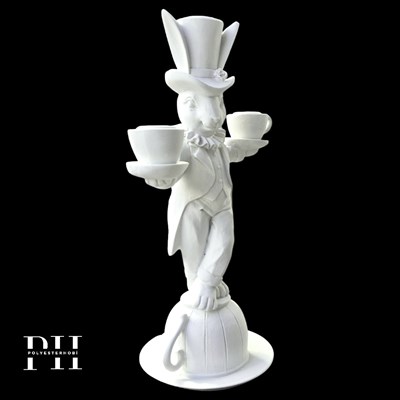 Ob 2647 - Fincanlı Alice Tavşan Detaylı Biblo Ham Polyester Dekoratif Obje 