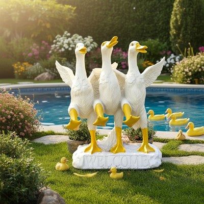 OB 2661 - Halay Çeken Ördek Heykel Ham Polyester Dekoratif Bahçe Obje