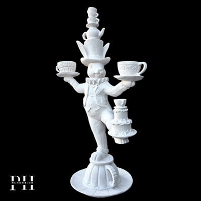 Ob 2687 - Fincanlı Alice Tavşan Biblo Ham Polyester Ev , Bahçe Dekoratif Obje