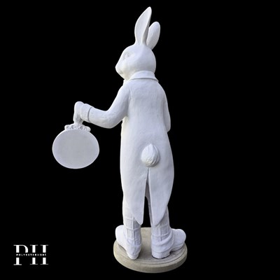 Ob 2688 - Saatli Alice Tavşan Biblo Ham Polyester Ev , Bahçe Dekoratif Obje