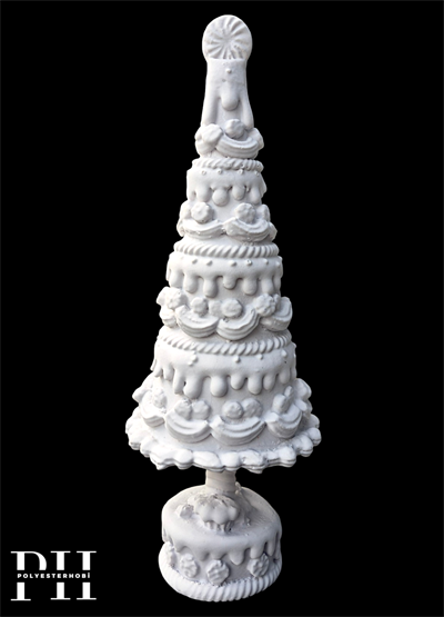 OB 2716 - Çam Ağacı  Pasta Detaylı Heykel Ham Polyester Yılbaşı Obje (37 x 15 cm)