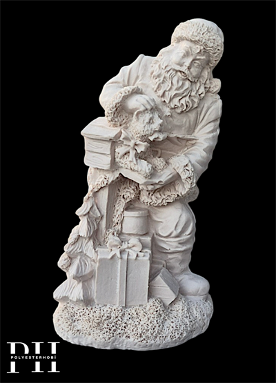 OB 2719 - Noel Baba Kedi Detaylı Biblo Heykel Ham Polyester Yılbaşı Obje (16 x 9 x 7 cm)