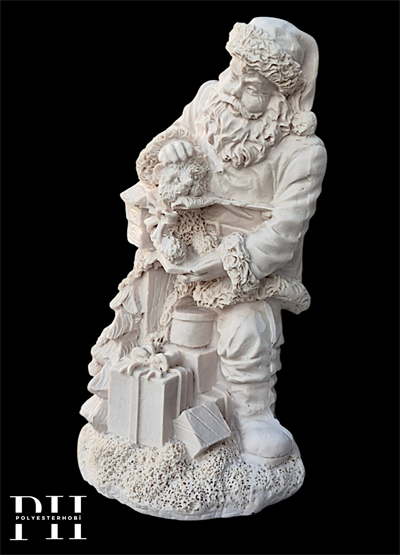 OB 2719 - Noel Baba Kedi Detaylı Biblo Heykel Ham Polyester Yılbaşı Obje (16 x 9 x 7 cm)