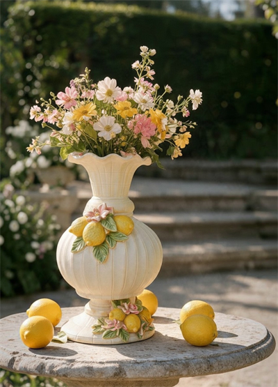OB 2720 - Limon Detaylı Vazo Ham Polyester Obje (40 x 30 cm)