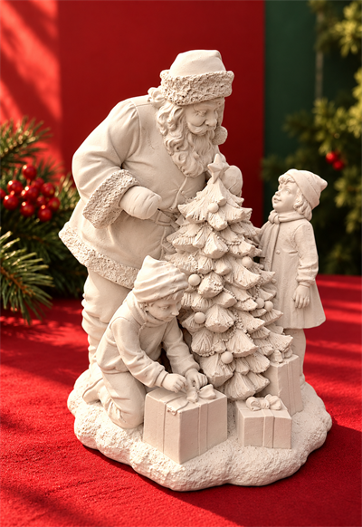 OB 2727 - Noel Baba Ve Çocuklar Biblo Heykel Ham Polyester Yılbaşı Obje