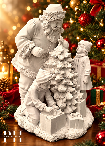 OB 2727 - Noel Baba Ve Çocuklar Biblo Heykel Ham Polyester Yılbaşı Obje