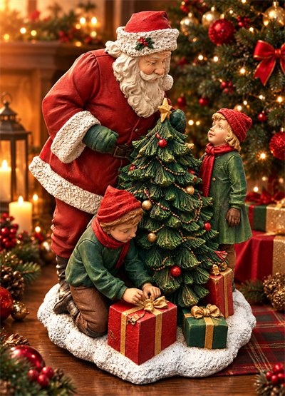 OB 2727 - Noel Baba Ve Çocuklar Biblo Heykel Ham Polyester Yılbaşı Obje