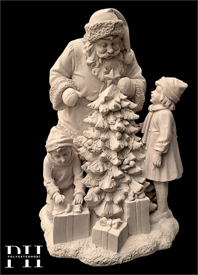 OB 2727 - Noel Baba Ve Çocuklar Biblo Heykel Ham Polyester Yılbaşı Obje