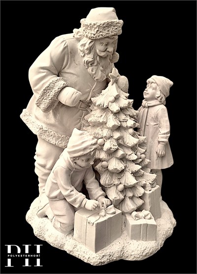 OB 2727 - Noel Baba Ve Çocuklar Biblo Heykel Ham Polyester Yılbaşı Obje