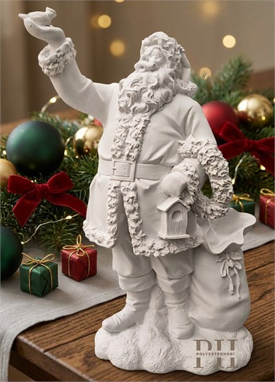 OB 2729 - Noel Baba Kuş Detaylı Biblo Heykel Ham Polyester Yılbaşı Obje