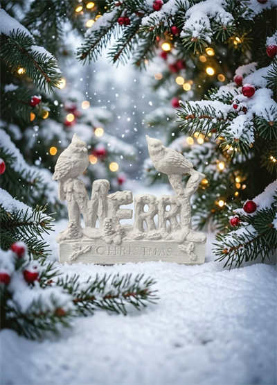 OB 2730 - Merry Chhristmas Kuş Detaylı Biblo Heykel Ham Polyester Yılbaşı Obje
