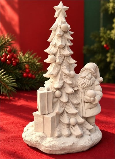 OB 2734 - Noel Baba ve Çam Ağacı Biblo Heykel Ham Polyester Yılbaşı Dekoratif Obje