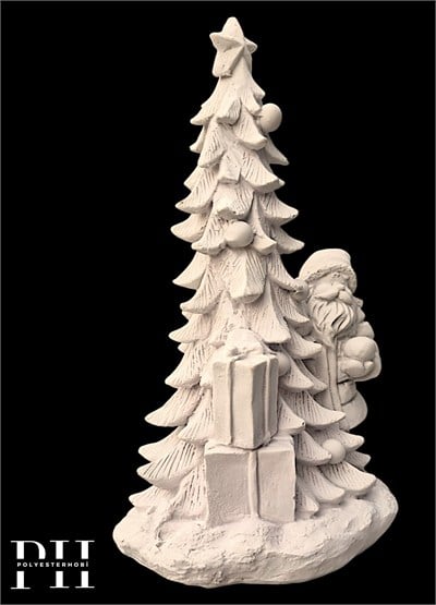 OB 2734 - Noel Baba ve Çam Ağacı Biblo Heykel Ham Polyester Yılbaşı Dekoratif Obje