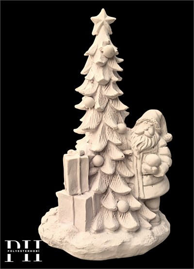 OB 2734 - Noel Baba ve Çam Ağacı Biblo Heykel Ham Polyester Yılbaşı Dekoratif Obje