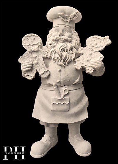 OB 2736 - Kurabiyeli Aşçı Noel Baba Biblo Heykel Ham Polyester Yılbaşı Dekoratif Obje